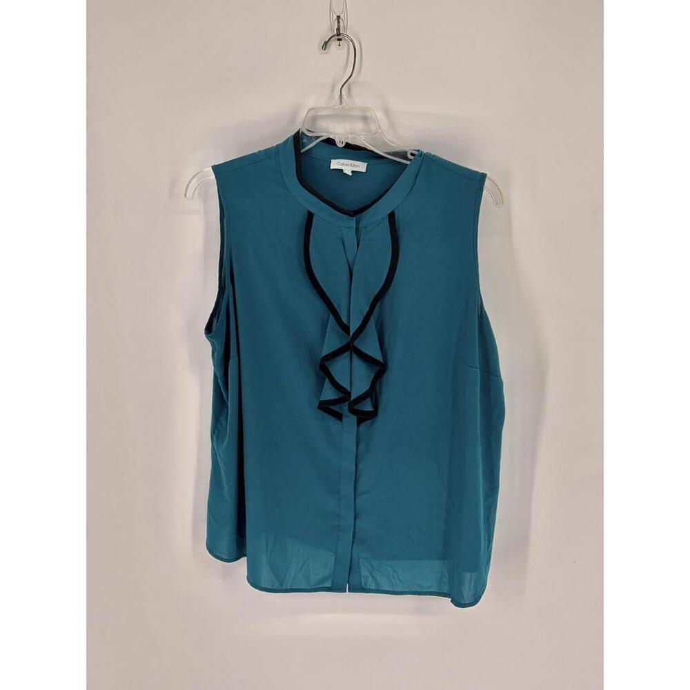 Calvin Klein Ruffle Trim Sleeveless Blouse Relaxed Fit 2X Polyester